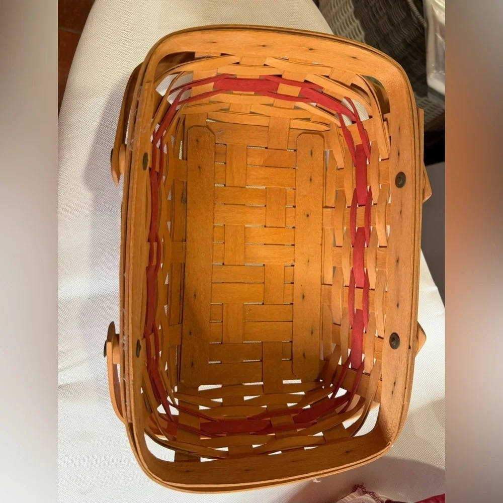 Longaberger Handwoven Basket with Natural and Red Accents 1996 VINTAGE